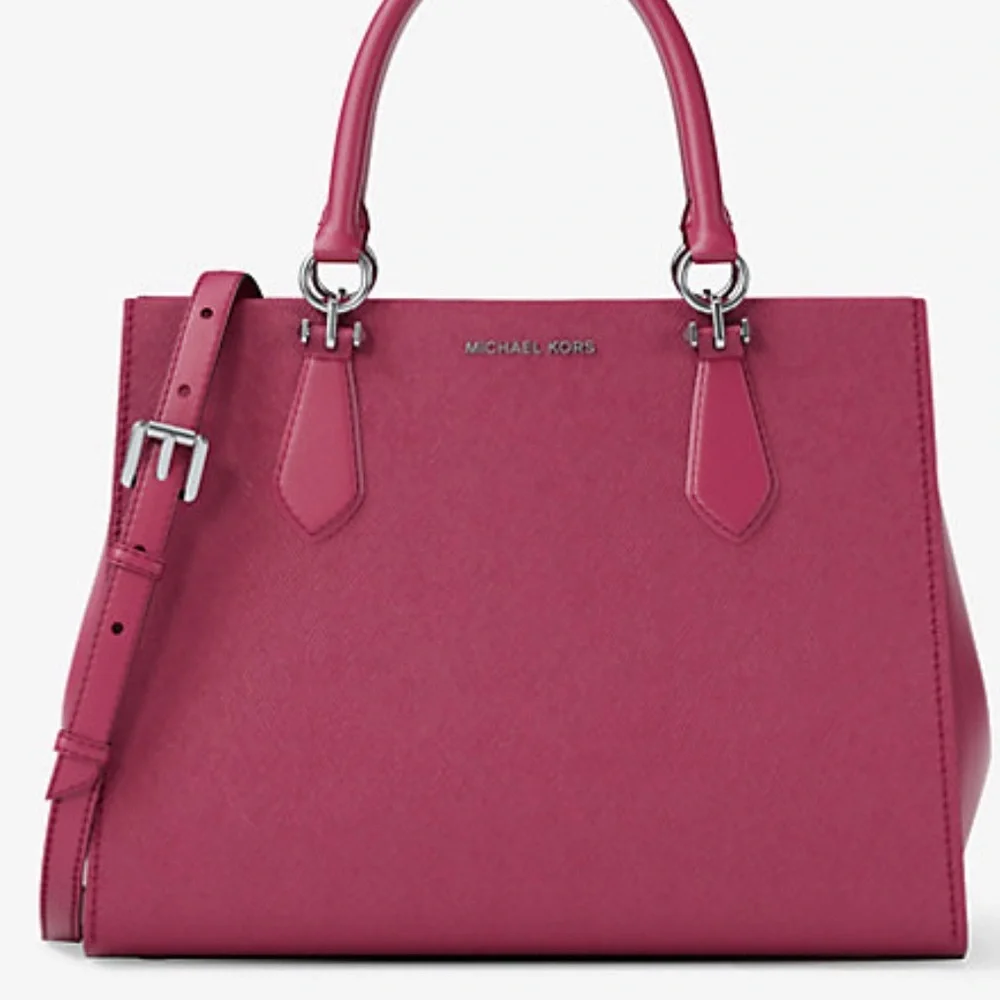 MICHAEL KORS Marilyn Medium Saffiano Leather Satchel Dark Raspberry  NWT